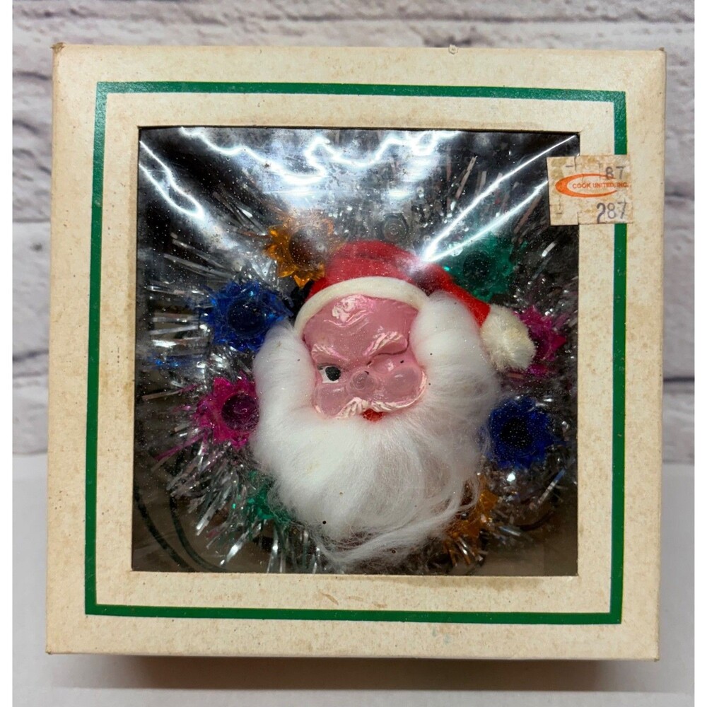 Vtg Santa Claus Christmas Wreath Tree Topper Lighted Kitschy Retro 70s With Box